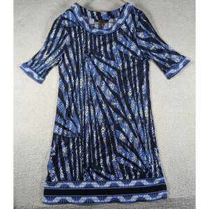 BCBGMaxazria Mini Dress Womens Size Small  Blue Black Tunic Geometric Pattern